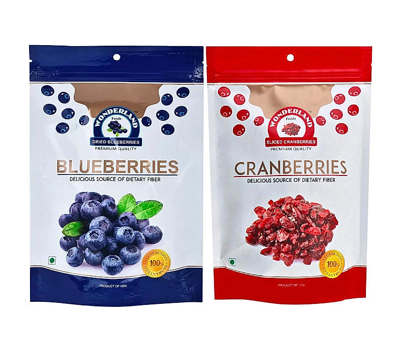 Wonderland Foods - Californian Dried Sliced Cranberries 200g & Californian Blueberries 150g (350g Combo) Pouch